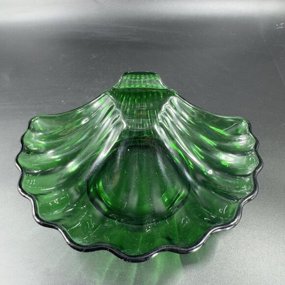 Anchor Hocking Shell Shaped Dish Bowl Dark Green Trinket Dish Holder Vintage - Picture 13 of 14